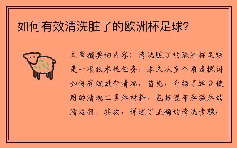 如何有效清洗脏了的欧洲杯足球？